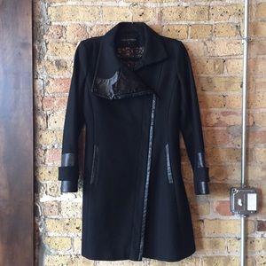Via Spiga leather trim fur collar wool coat